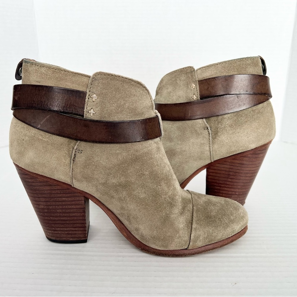 Rag & Bone Neutral Suede Bootie 7, Brown Leather Details Urban Boho Chunky Heel